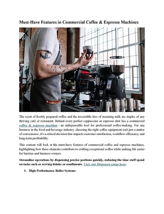Must-Have Features in Commercial Coffee & Espresso Machines