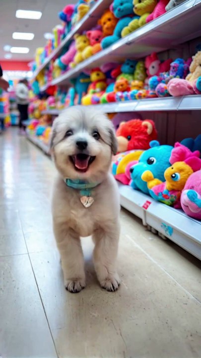 Cute puppy got his toy.