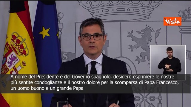Morte di Papa Francesco, Bolanos (ministro spagnolo): 3 giorni di lutto nazionale