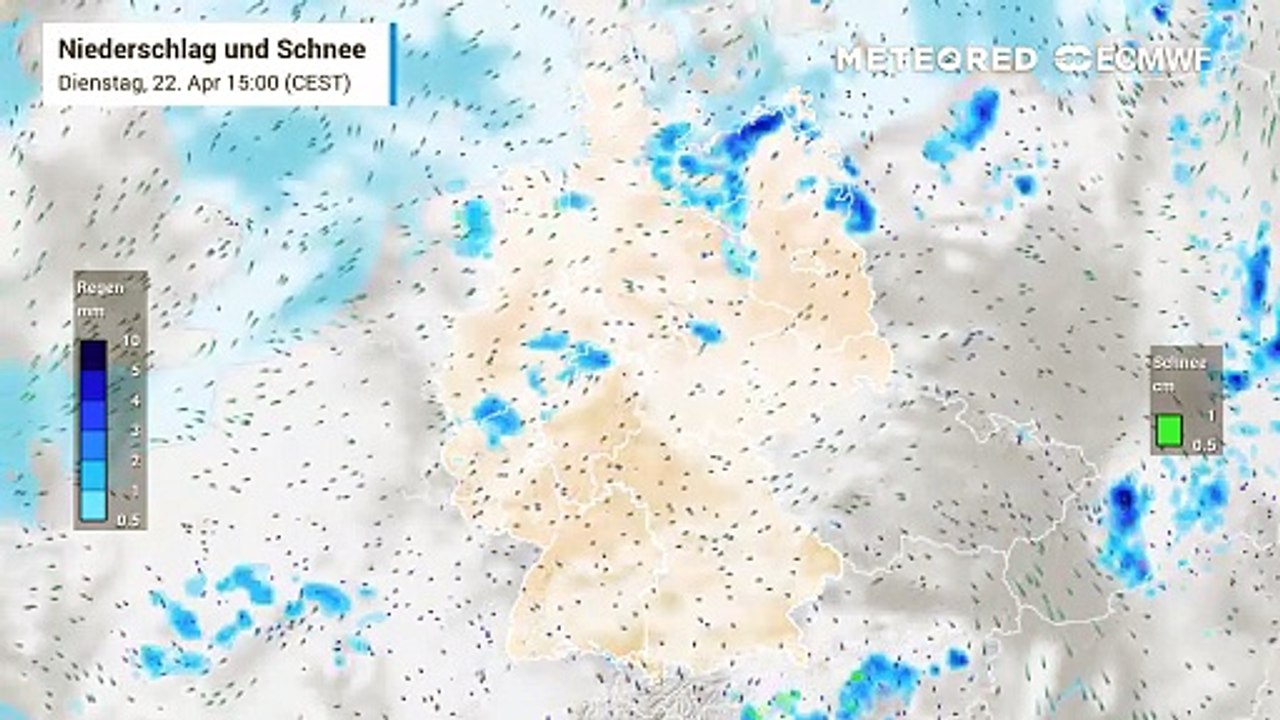 Mittwoch und donnerstag sind besonders über der mitte schauer und gewitter möglich