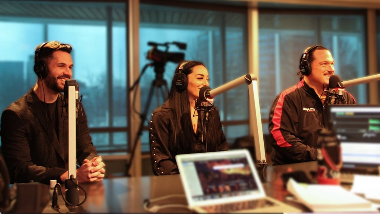 IMPACT Wrestlers, Rhino & Deonna Purrazzo and commentator, Tom Hannifan