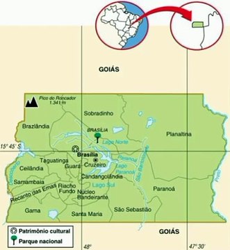 (Brazil) Map of Federal District. Peta Distrik Federal Brasil. Federal District Map. Map of District of Federal. District of Federal Map. Mapa do Distrito Federal