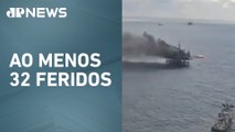 Plataforma de petróleo pega fogo na Bacia de Campos (RJ)