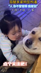 In the face of the little master's love, the puppy seems a little stiff