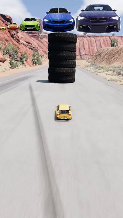Big And Small Cars vs Tire Stacker - BeamNG Drive