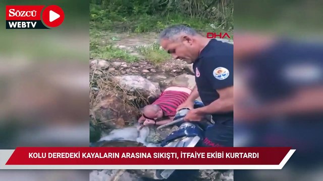 Adana’da kolu deredeki kayaların arasına sıkıştı, itfaiye ekibi kurtardı