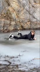 Teen Falls Into Frozen Water After Ice on Lake Breaks
