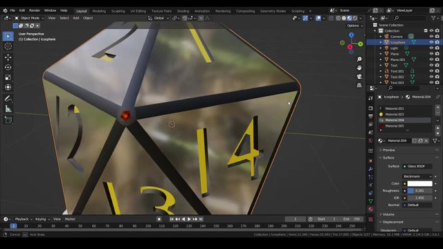20D dice modelled and rendered in Blender 3D