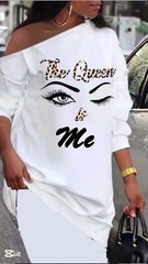 women opinions about this Off-Shoulder Stretchy "The Queen and Me" Graphic Long Sleeve T-Shirt Dress!