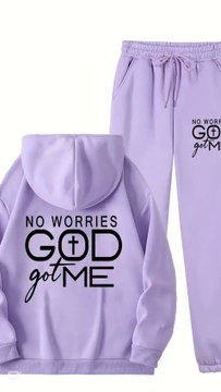 women opinions about this [No Worries|GOD Got Me] 2pcs Women's Casual Sports Set, Sports Kangaroo Pocket Hoodie Set, No Worries GOD Got Me Printed Warm Set