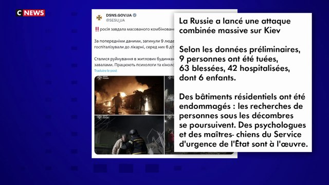 Guerre en Ukraine : Kiev et Kharkiv victimes de missiles russes, 9 morts et 63 blessés