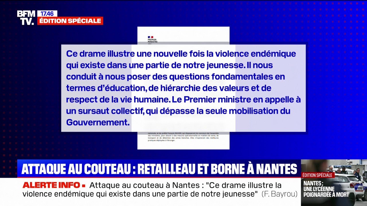 Attaque au couteau dans un lycée à Nantes: le Premier ministre demande "une intensification des contrôles" aux abords des écoles
