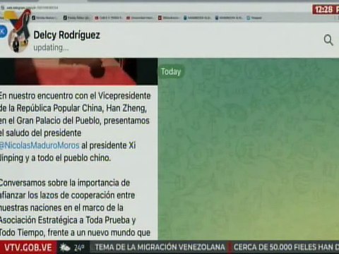 Vpdta. Rodríguez se reúne con su homólogo de China para afianzar lazos de cooperación binacional