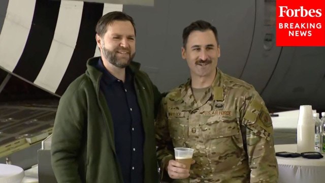 Vice President JD Vance Serves Beer To U.S. Troops At Ramstein Air Base In Germany
