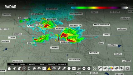 Tornado-warned storms push across the Plains