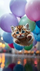 Cat trying to fly using balloon #cat #kitten #kids #kidsvideo