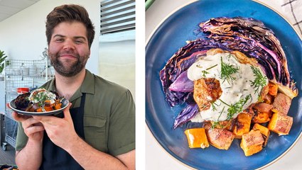 How to Make Sheet-Pan Chicken Thighs with Red Cabbage & Sweet Potatoes