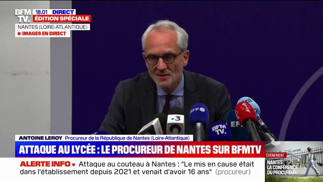 Procureur de Nantes : Justin a donné 57 coups de couteau à la fille qui est décédée. Avant l'attaque, il s'est scarifié le front. Il est fasciné par Hitler et suicidaire. Il ne donne aucune explication à son geste