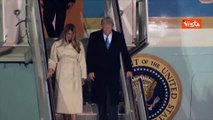 Trump e Melania arrivati a Fiumicino con l'Air Force One per i funerali di Papa Francesco