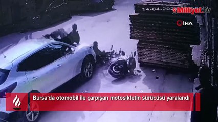 Motosiklet sürücüsünün karıştığı kaza kamerada
