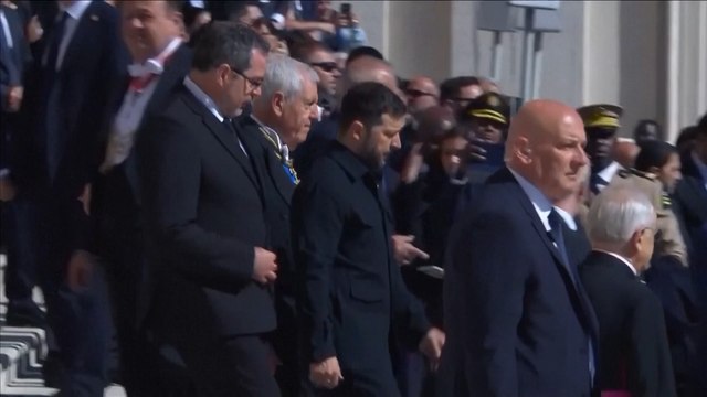 President Volodymyr Zelensky met with applause as he arrives for Pope Francis funeral