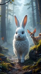 Cute Rabbit Helps the Little Fawn