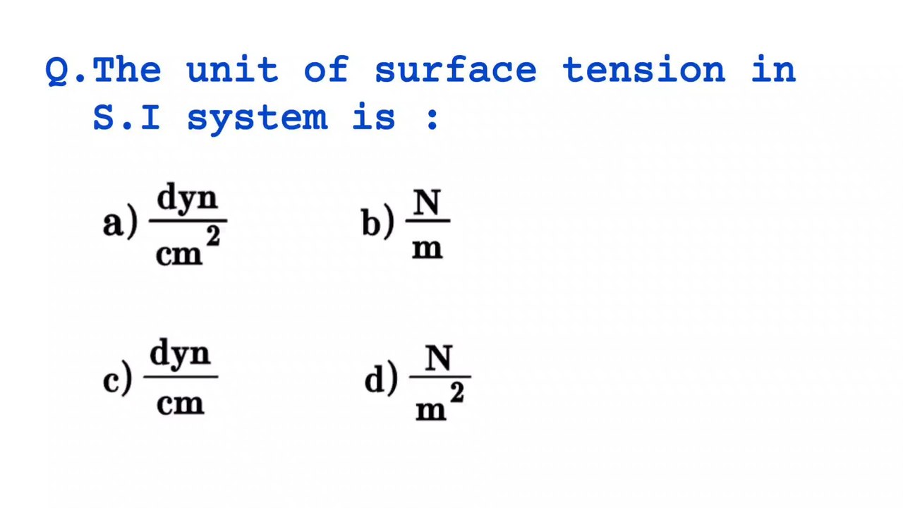 The unit of surface tension in si system is_-_In mks system the unit of ...