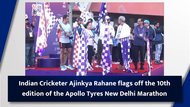 Indian Cricketer Ajinkya Rahane flags off the 10th edition of the Apollo Tyres New Delhi Marathon