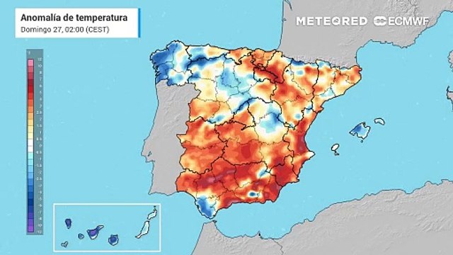 Anomalías de temperatura en superficie previstos durante los próximos días.
