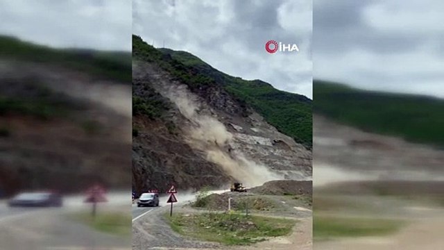 Facia kıl payı atlatıldı; bir araç sürücüsü heyelandan saniyelerle kurtuldu