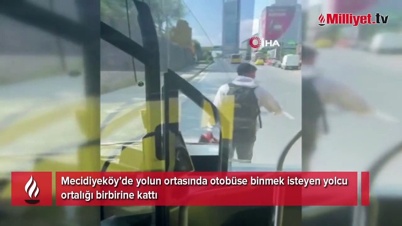 Yolun ortasında otobüse binmek isteyen yolcu ortalığı birbirine kattı