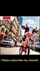 Cow riding the bicycle and enjoying in city park