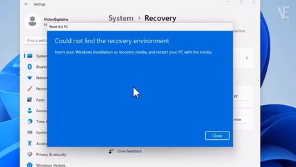 How do i fix Could not find the recovery environment on Windows 11 / 10