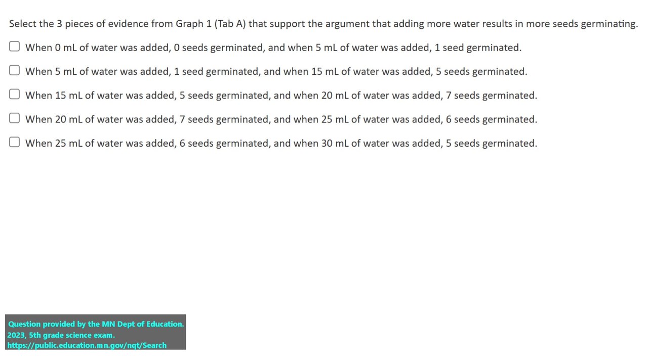 State exam science question #2 from 5th grade 2022 (released)