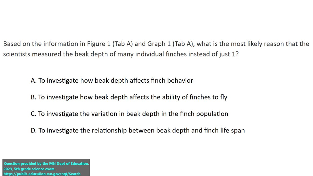 State exam science question #9 from 5th grade 2022 (released)