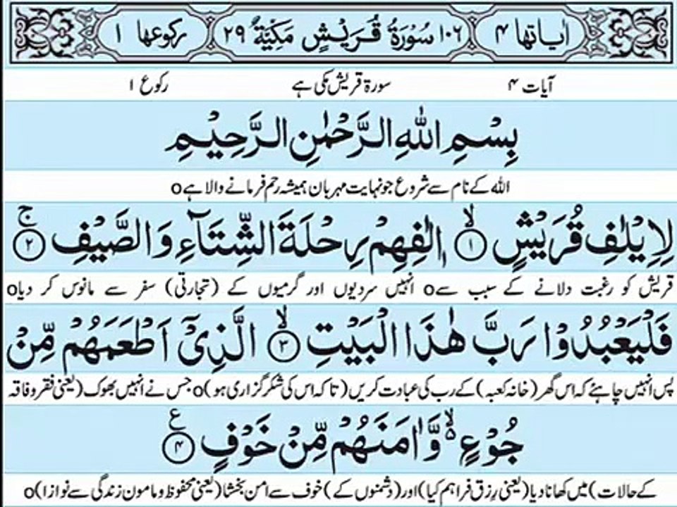 سورۃ القریش تلاوت اور ترجمہ سنیں