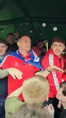 Jubilant Billy Sharp crowdsurfs at Doncaster Rovers promotion party