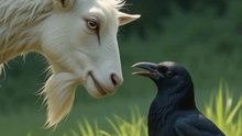 The mother goat and aggressive crow