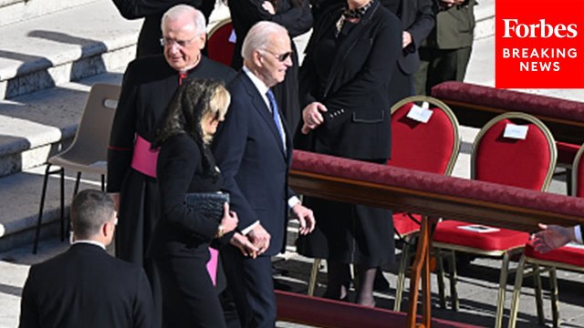 Joe And Jill Biden Arrive At The Funeral For Pope Francis Outside St. Peter's Basilica
