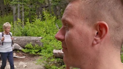 Hungry bird accepts hiker's offer a little too eagerly and ends up giving him a comical scare