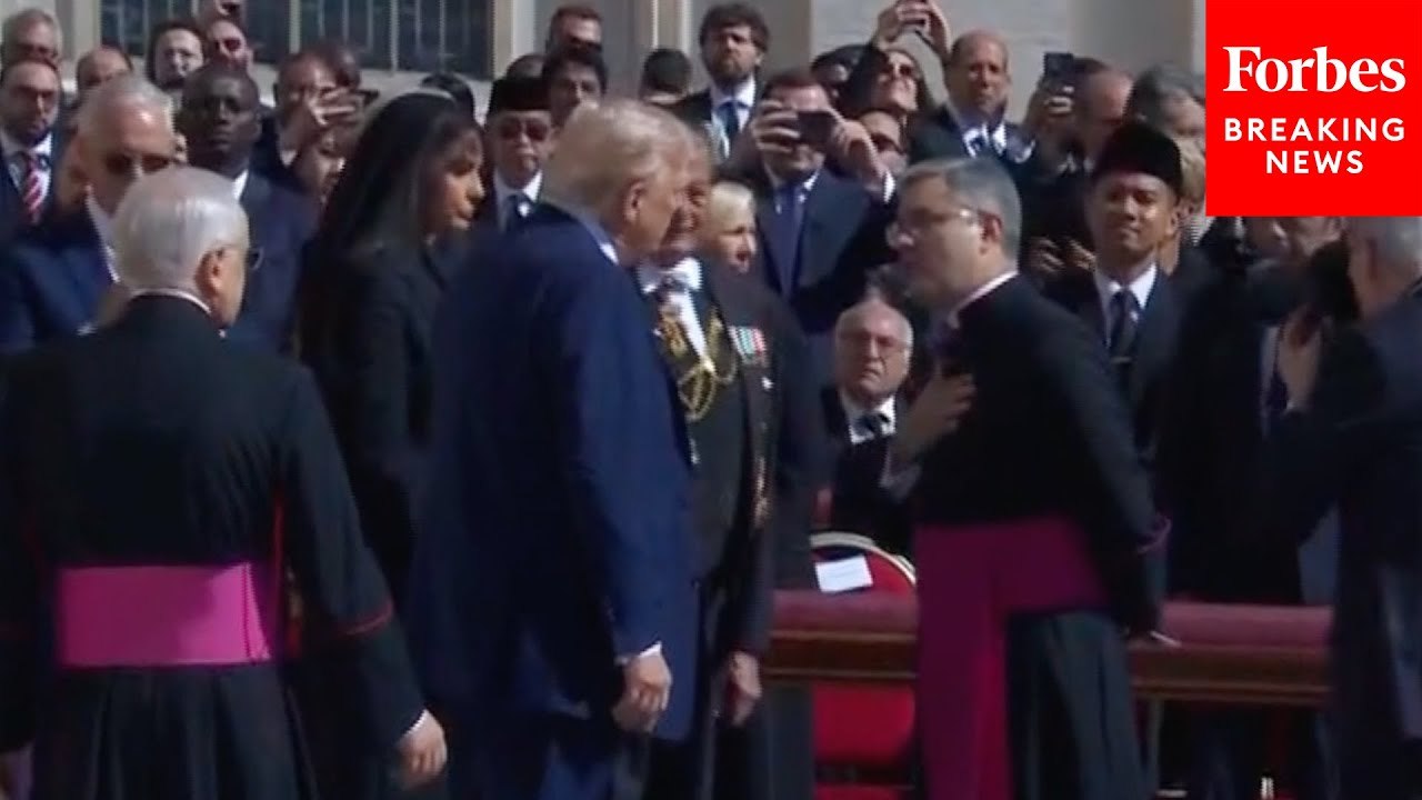President Trump And First Lady Melania Trump Greet Priests At The Funeral For Pope Francis