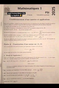 Sujet Centrale Maths 1 PSI 2025 🔥Sujet Maths 1 tombé le 28/04/25#prepa #psi #ptsi #centrale #maths1 #concours #concoursprepa