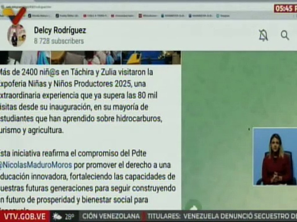 Vicepresidenta Rodríguez destacó la alta participación en la Expoferia Niñas y Niños Productores 2025