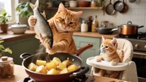Mama Cat's River Hunt: Catching Fish to Cook a Loving Meal for Her Kitten