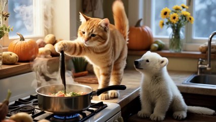 Kitten's Heroic Rescue: Saving a Polar Bear Cub with Fish Soup and Chess