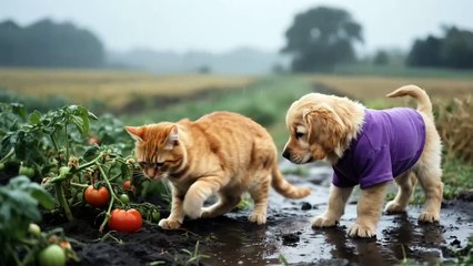 Kitten's Compassionate Rescue: Taking In an Abandoned Puppy with Love