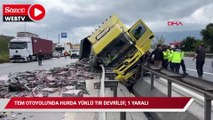 TEM Otoyolu'nda hurda yüklü TIR devrildi; 1 yaralı