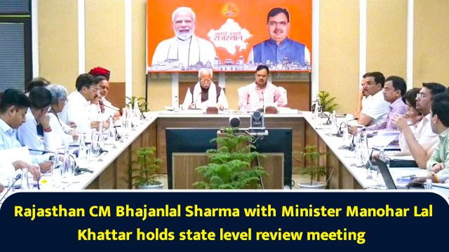 Rajasthan CM Bhajanlal Sharma with Minister Manohar Lal Khattar holds state level review meeting