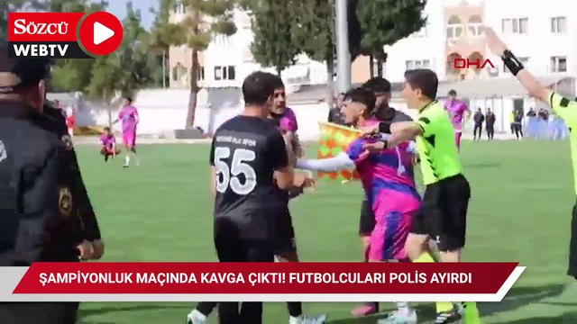 Şampiyonluk maçında futbolcuların kavgasını polis ayırdı