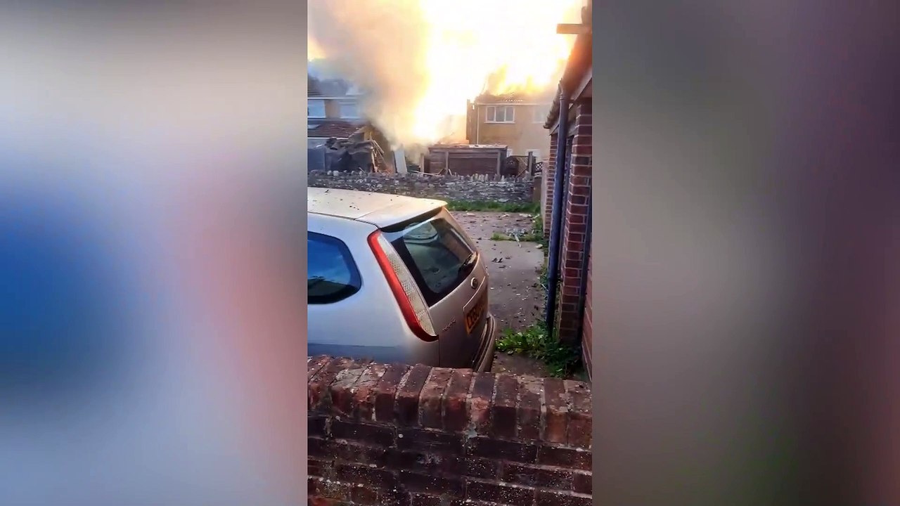 Huge blaze after suspected gas explosion